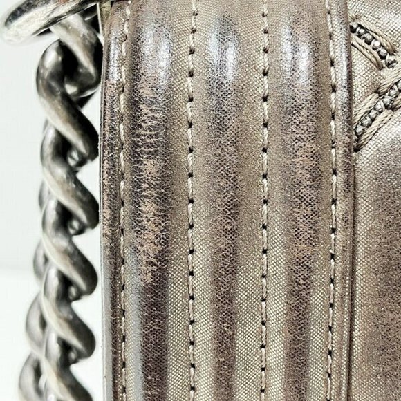 CHANEL Boy Bronze Bag Shoulder Lambskin Leather Ruthenium Metal Medium Size ⭐ - Picture 8 of 9